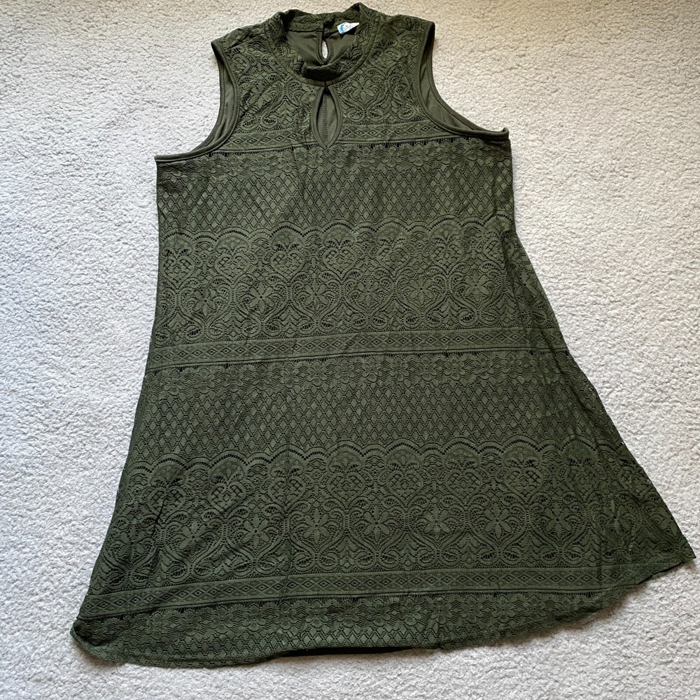 J Gee Sleeveless Top Military Green Women's Extra Large‎ Keyhole Geometric